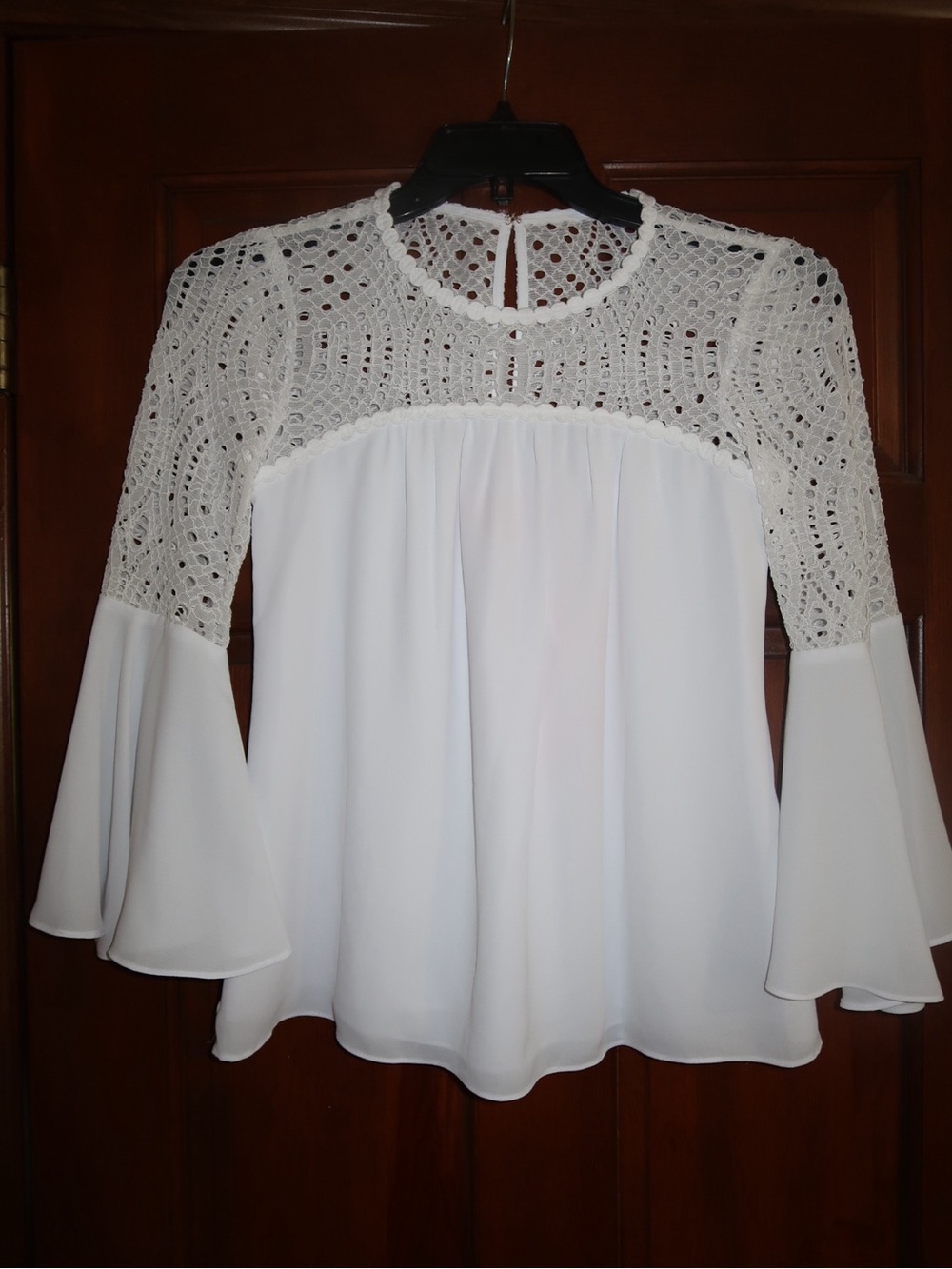 Lilly Pulitzer White Crochet Yoke Bell Sleeve Top
